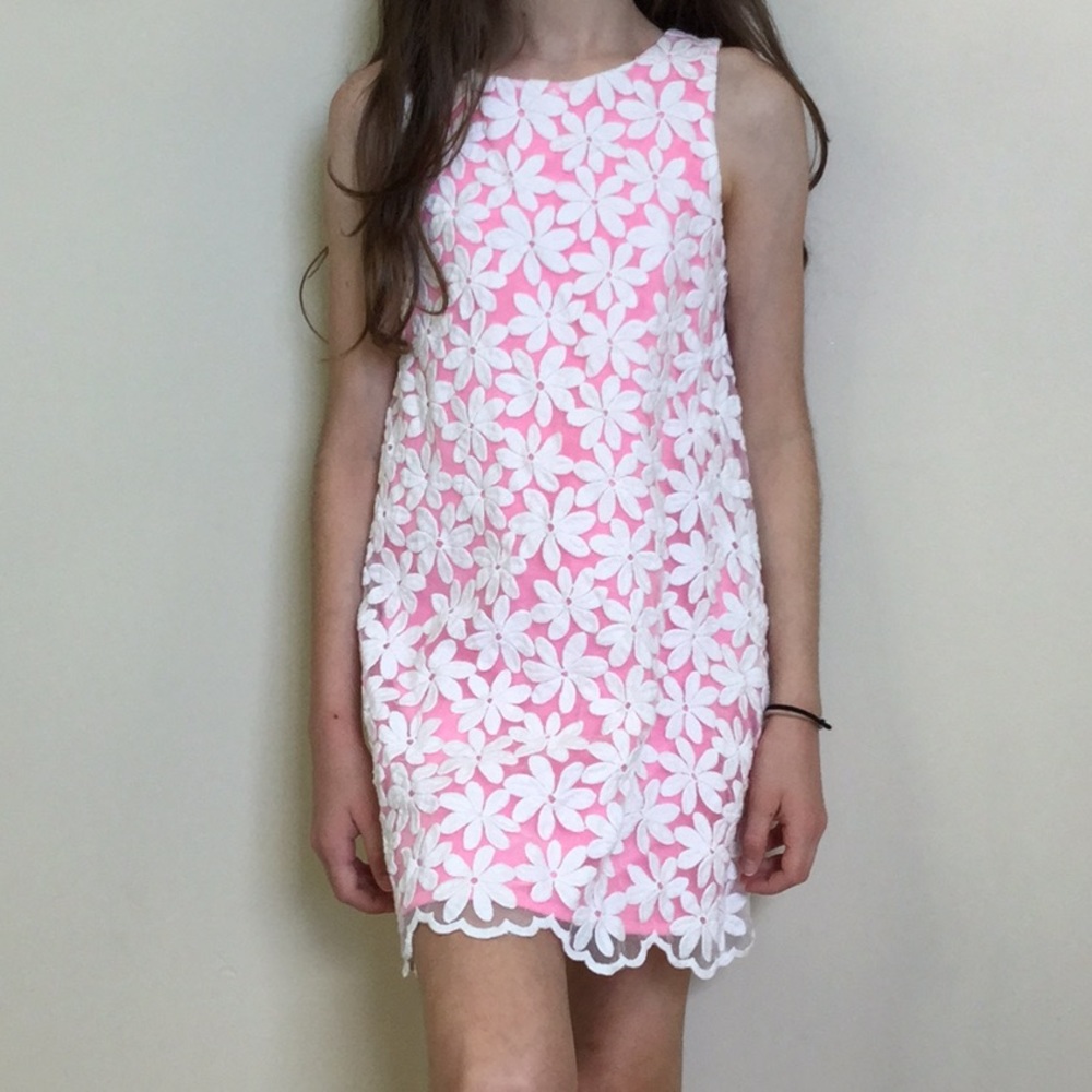 Charabia Pink Dress + White Embroidered Flowers